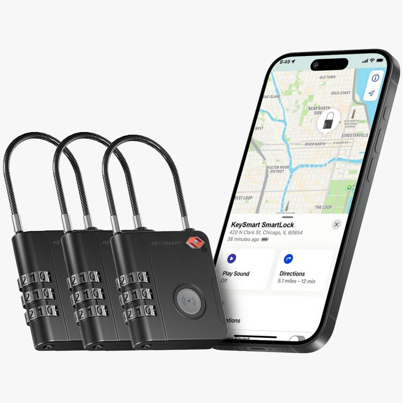 KeySmart SmartLock Tracking Luggage Locks, TSA Locks for Luggage, GPS Tracker, Combination Lock Compatible with Apple Find My App, Best Travel Essentials, Replaceable Non-Rechargeable Battery (3 Pack) - Image 1